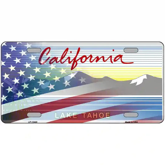 California Lake Tahoe Mountains American Flags Metal Sign
