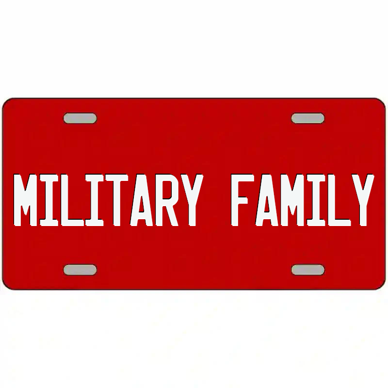 Military Family White on Red Metal Sign
