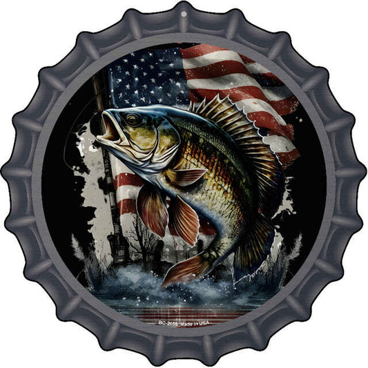 Bass American Flag Bottle Cap Metal Sign