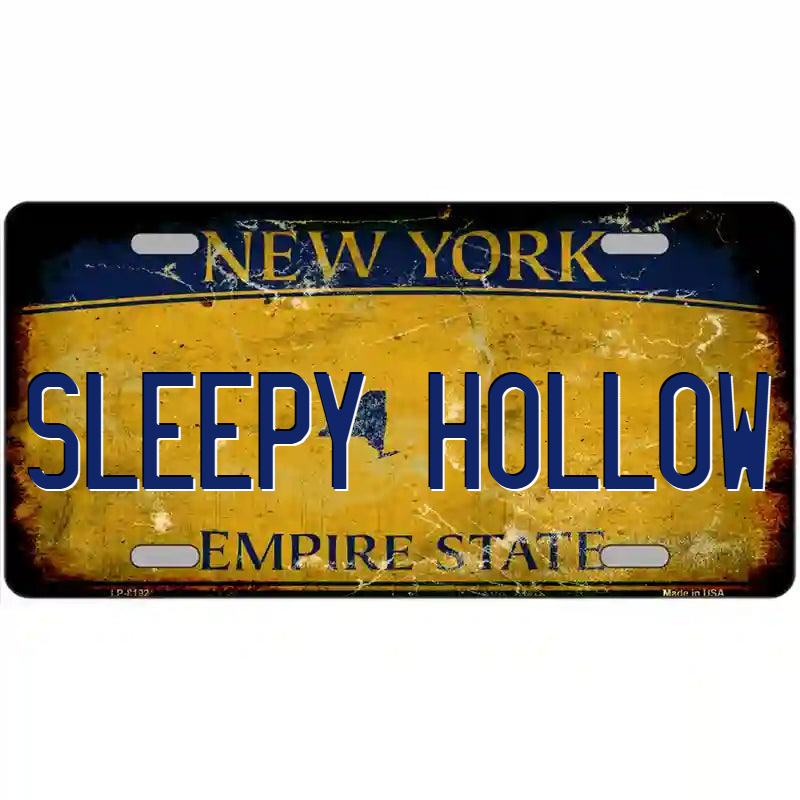 Sleepy Hollow Rusty Look New York Yellow Metal Sign
