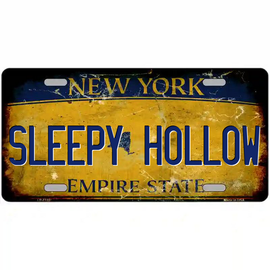Sleepy Hollow Rusty Look New York Yellow Metal Sign