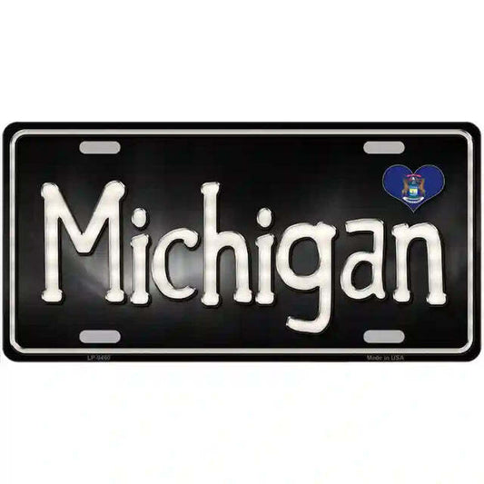Michigan Script Flag Heart Metal Sign