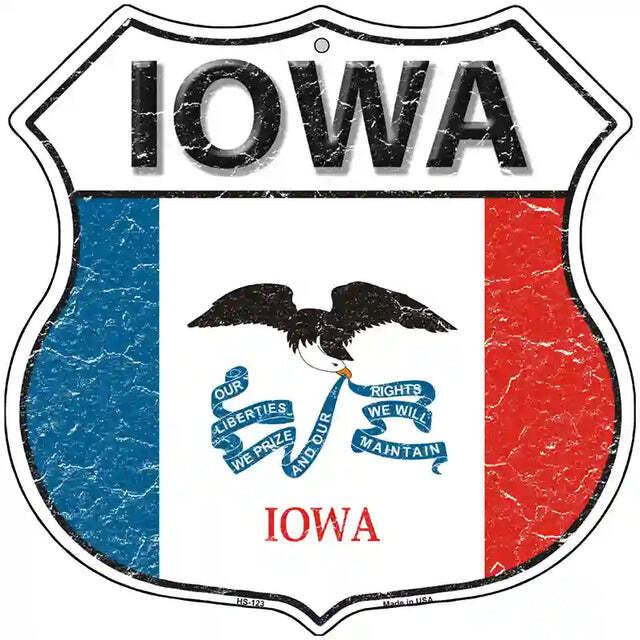 Iowa Flag Highway Shield Metal Sign