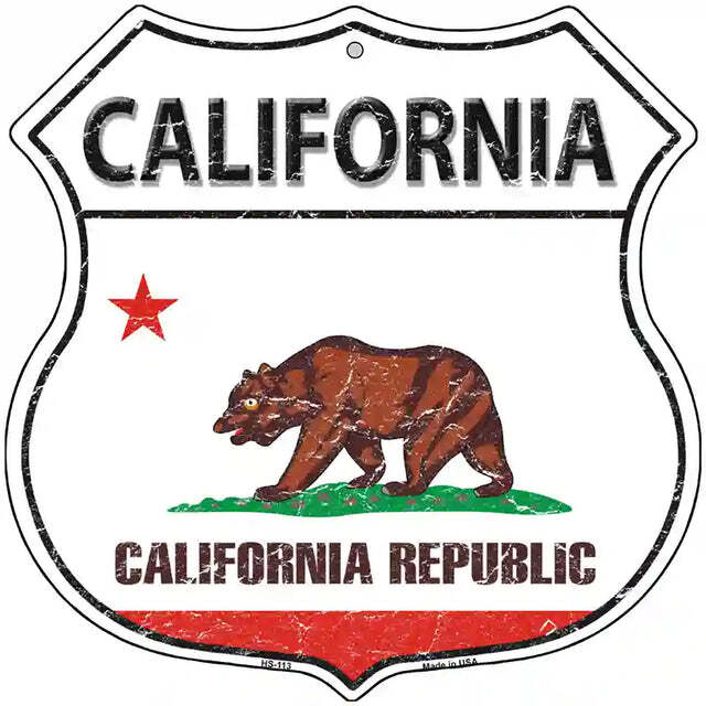 California Flag Highway Shield Metal Sign
