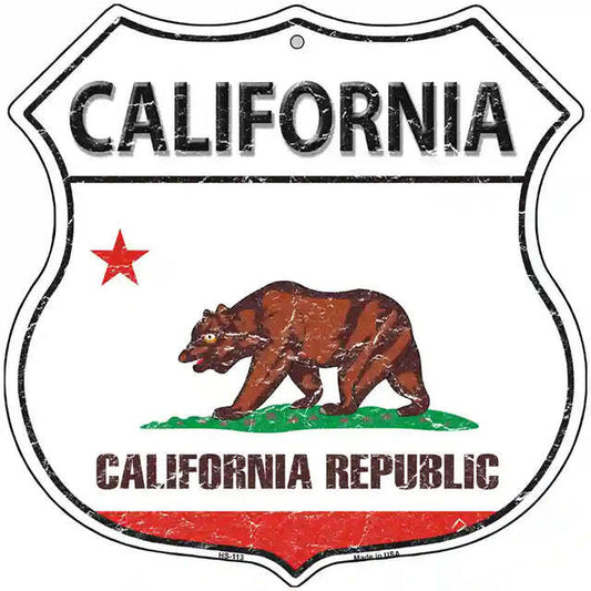California Flag Highway Shield Metal Sign