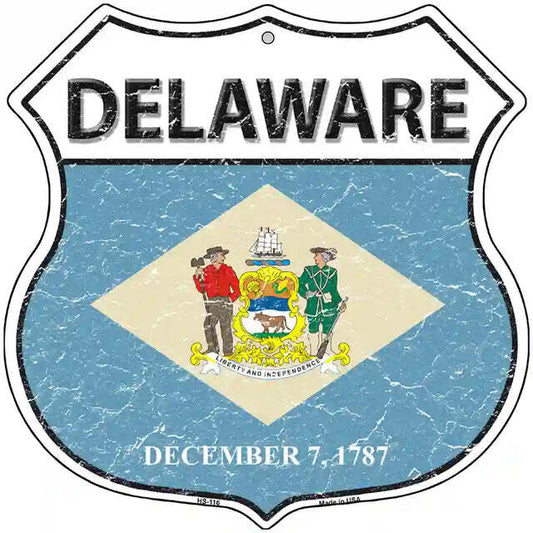Delaware Flag Highway Shield Metal Sign