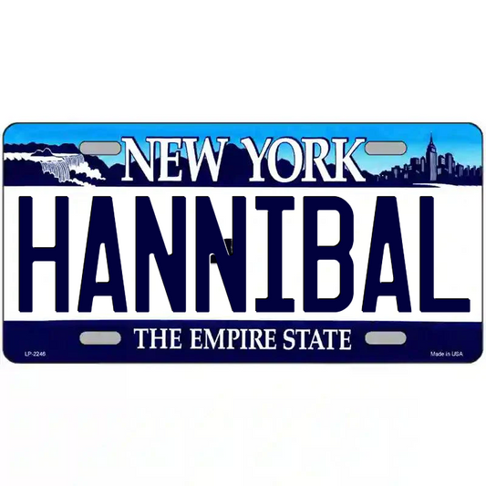 Hannibal New York Blue Metal Sign