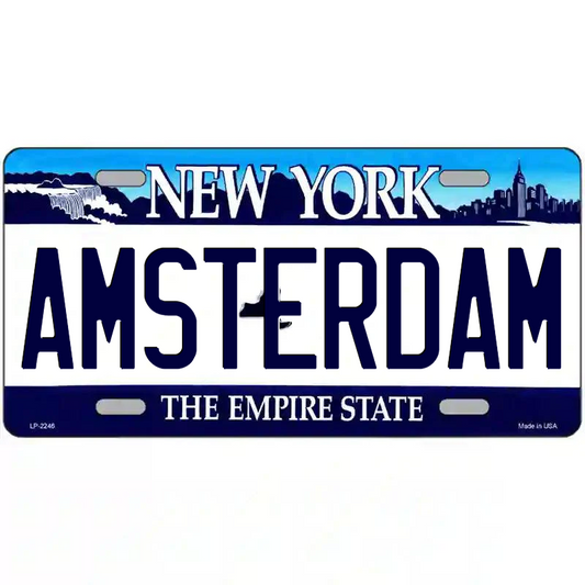 Amsterdam New York Blue Metal Sign