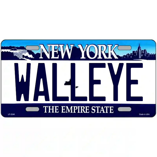 Walleye New York Blue Metal Sign