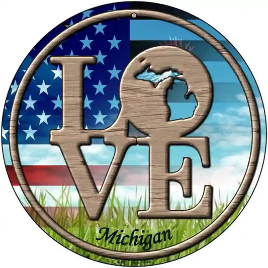 Love Michigan 12" Circle Metal Sign