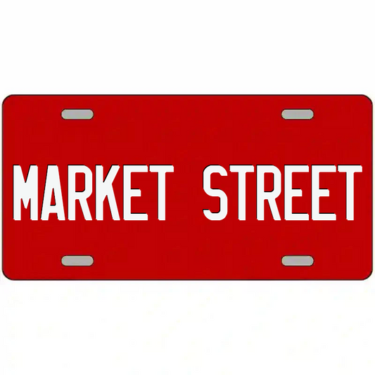 Market Street White on Red Metal Sign