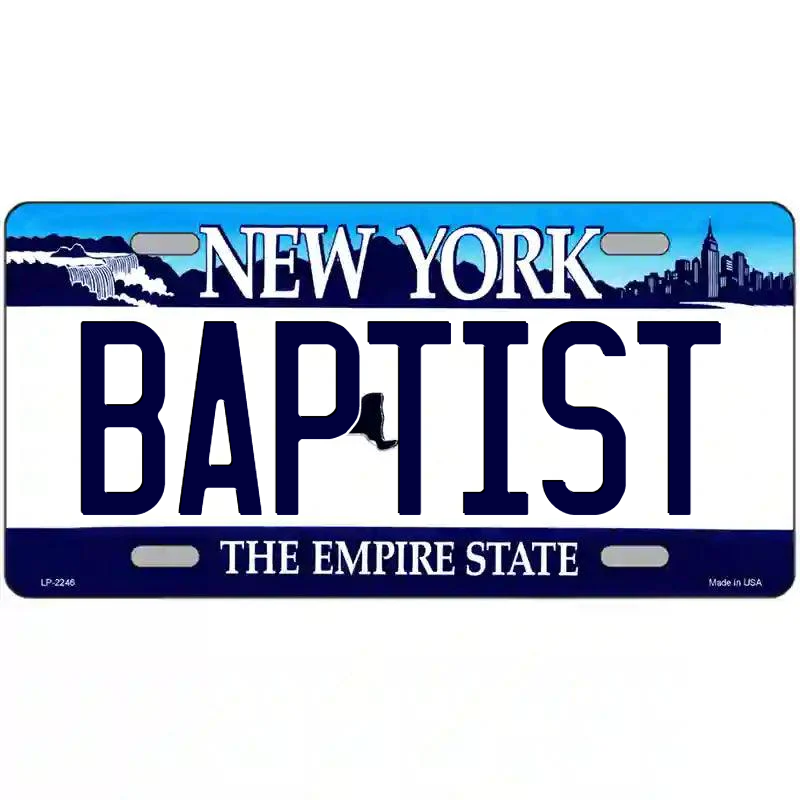 Baptist New York Blue Metal Sign