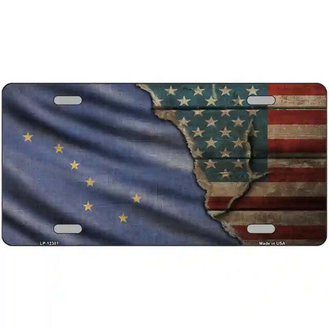 Alaska American Flags Vintage Look Metal Sign