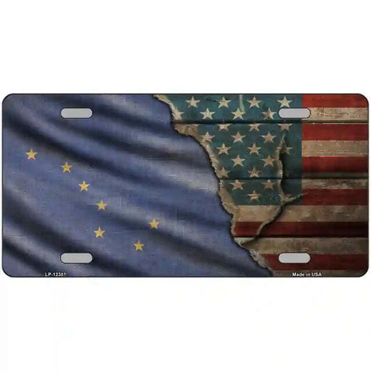 Alaska American Flags Vintage Look Metal Sign
