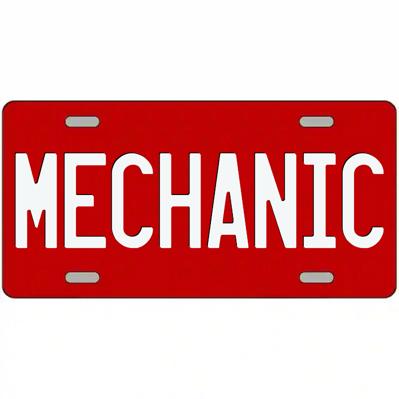 Mechanic White on Red Metal Sign