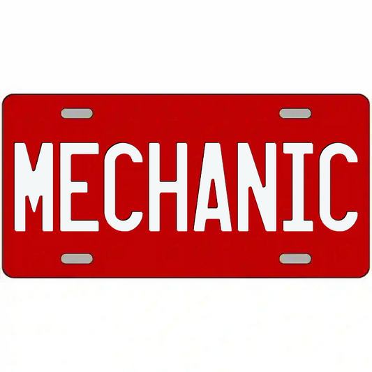 Mechanic White on Red Metal Sign