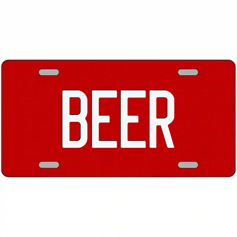 Beer White on Red Metal Sign