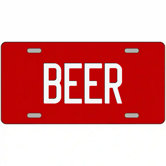 Beer White on Red Metal Sign