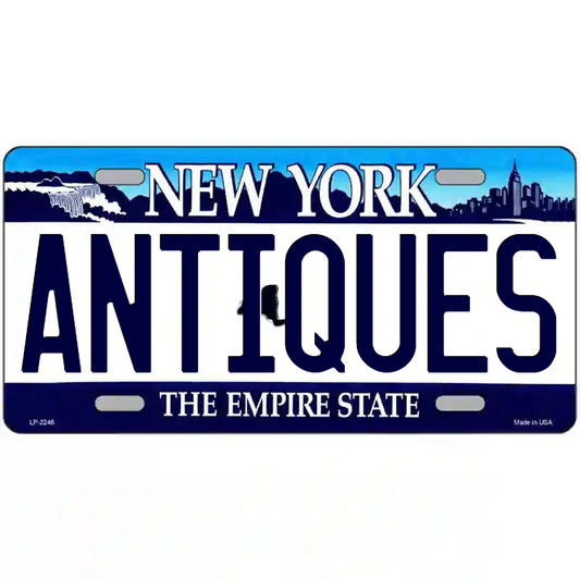 Antiques New York Blue Metal Sign