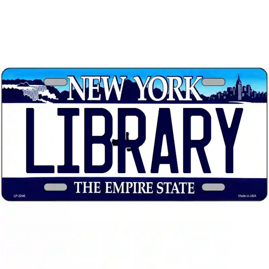 Library New York Blue Metal Sign