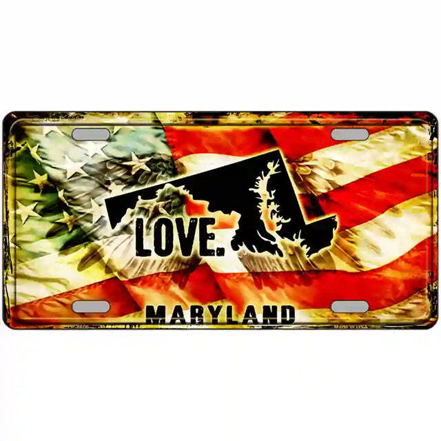 Maryland Love American Flag Metal Sign