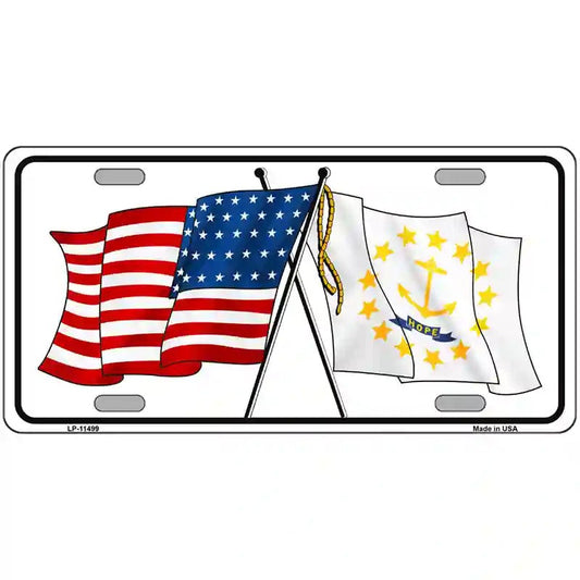 Rhode Island Crossed US Flag metal sign