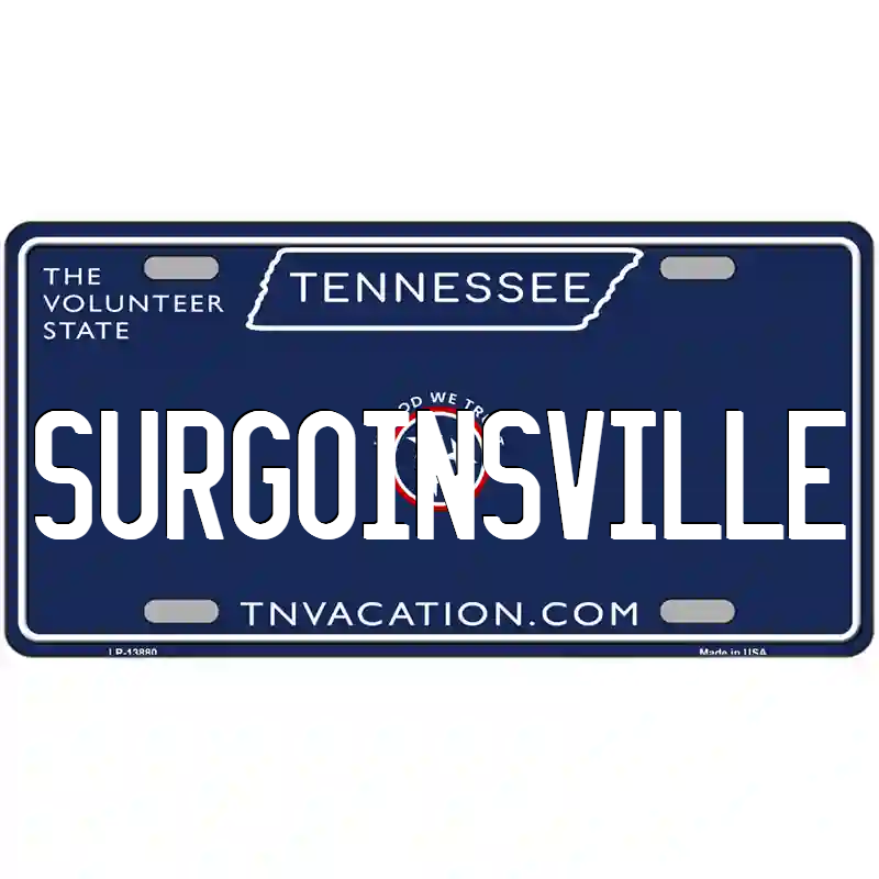 Surgoinsville Tennessee Blue Metal Sign