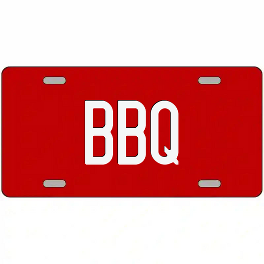 BBQ White on Red Metal Sign