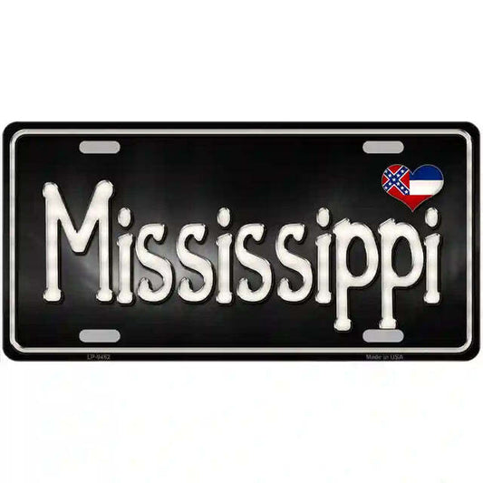 Mississippi Script Flag Heart Metal Sign