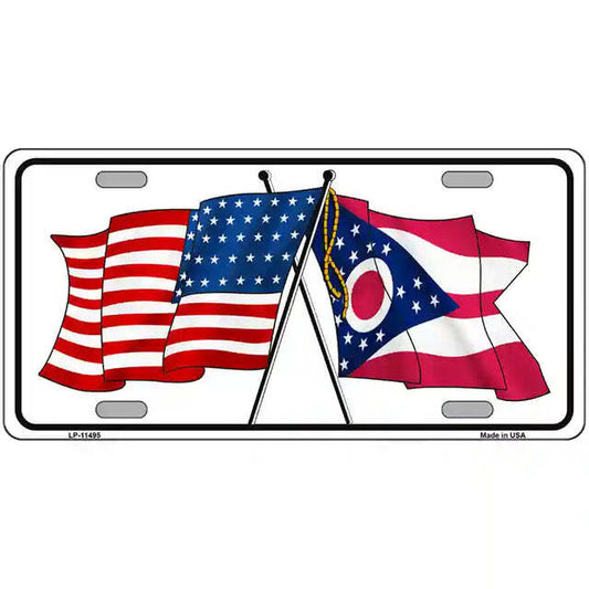 Ohio American Flags Crossed Metal Sign