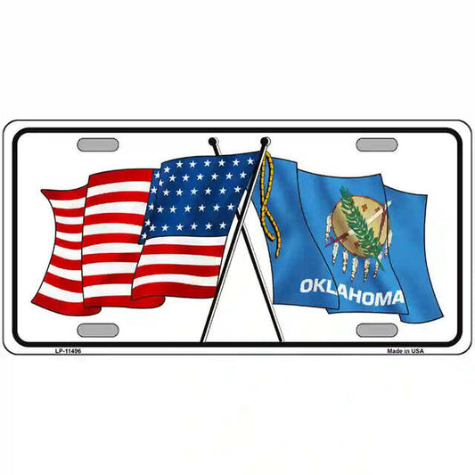Oklahoma American Flags Crossed Metal Sign