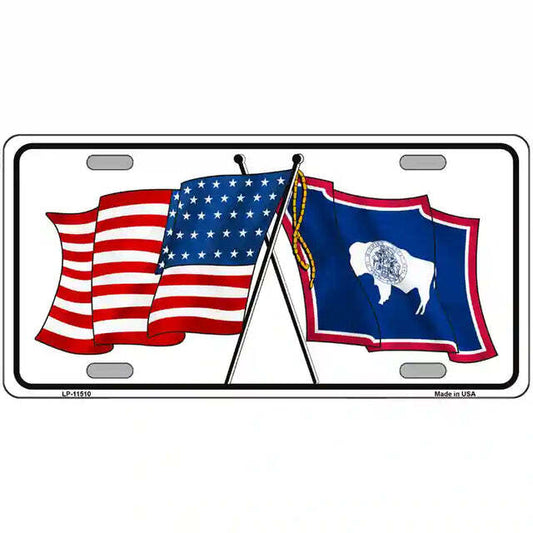 Wyoming American Flags Crossed Metal Sign