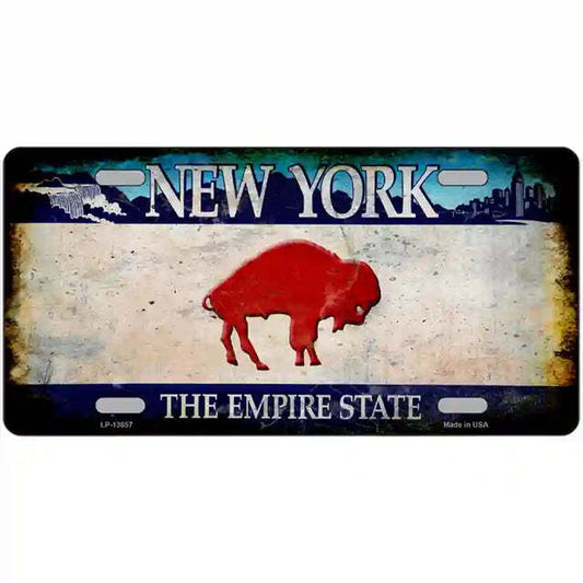 Red Bison Rusty Look New York Blue Metal Sign