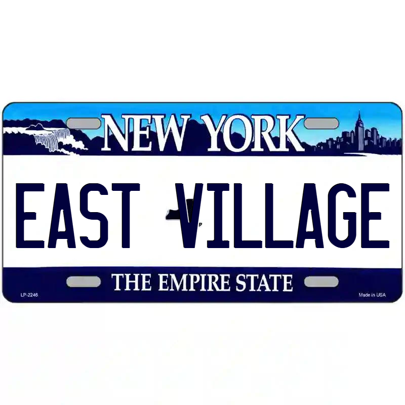 East Village New York Blue Metal Sign