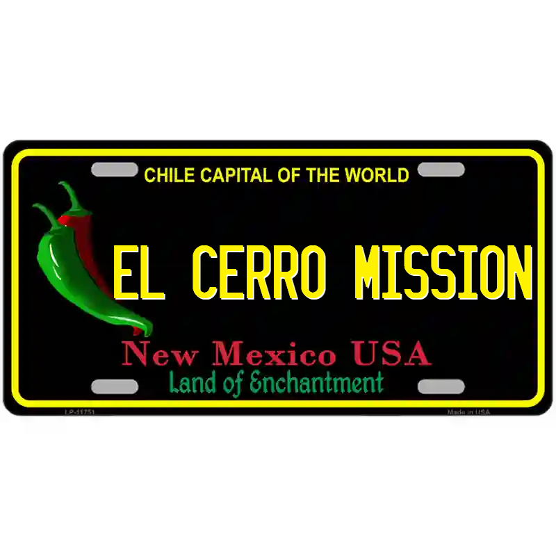 El Cerro Mission New Mexico Black Metal Sign