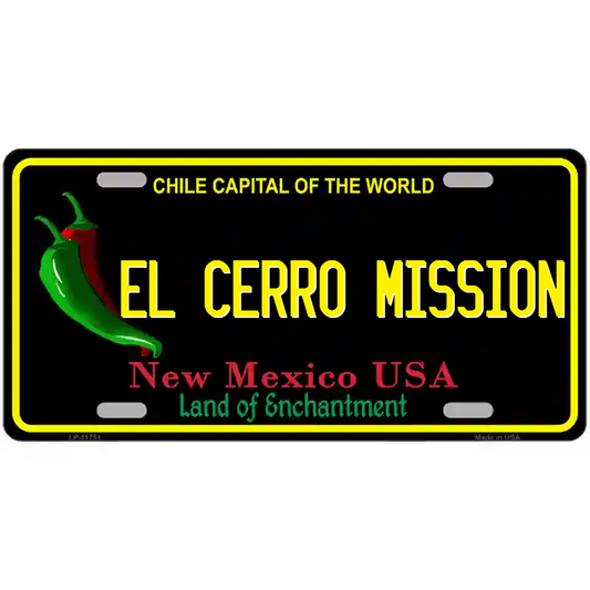 El Cerro Mission New Mexico Black Metal Sign