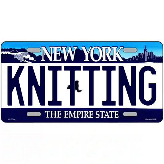 Knitting New York Blue Metal Sign