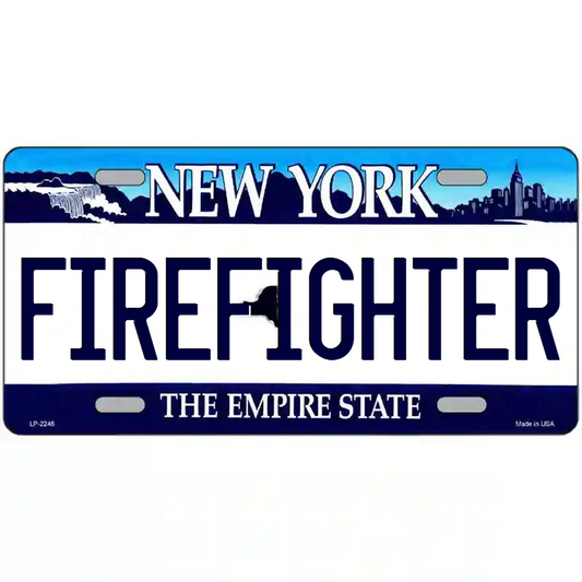 Firefighter New York Blue Metal Sign