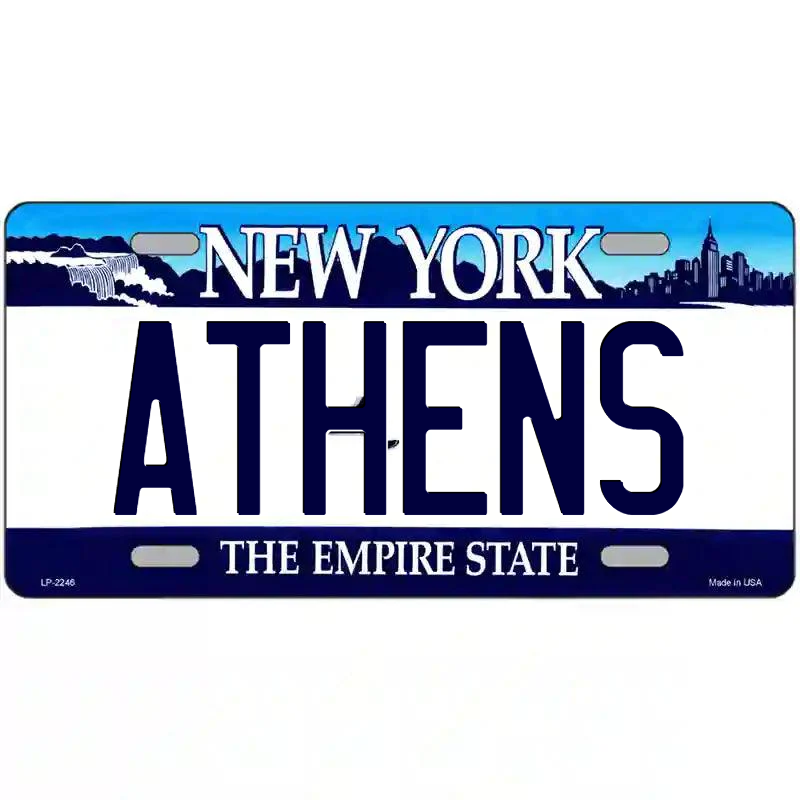 Athens New York Blue Metal Sign