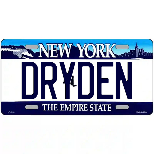 Dryden New York Blue Metal Sign