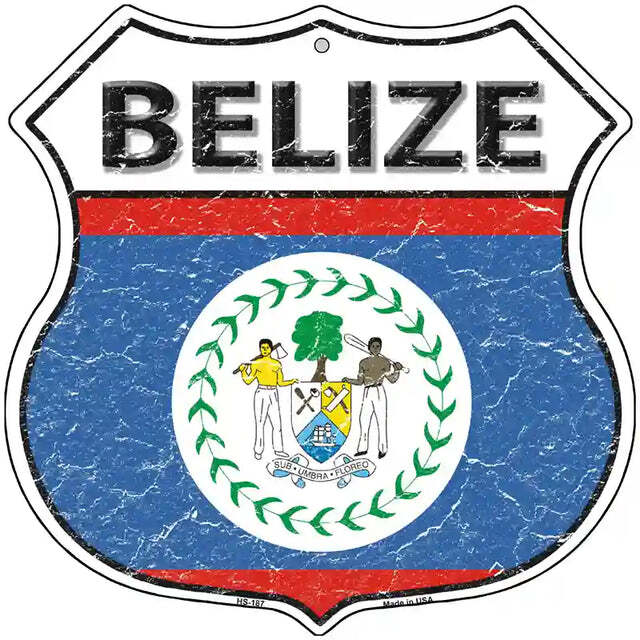 Belize Flag Highway Shield Metal Sign