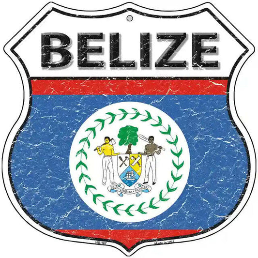 Belize Flag Highway Shield Metal Sign