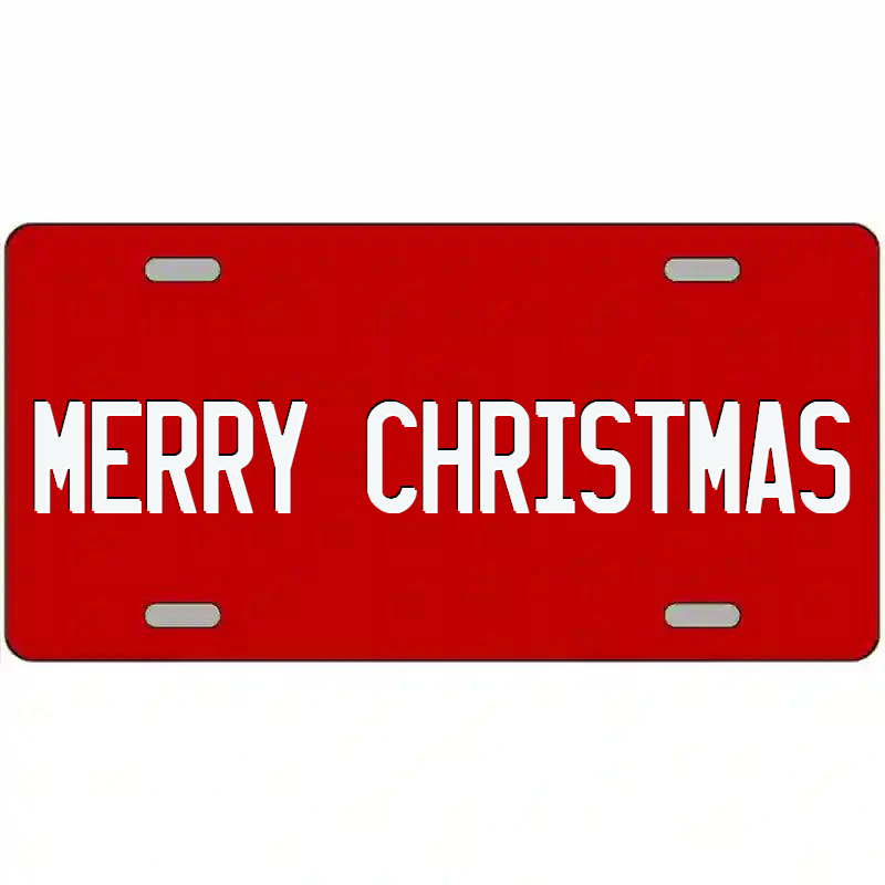 Merry Christmas White on Red Metal Sign