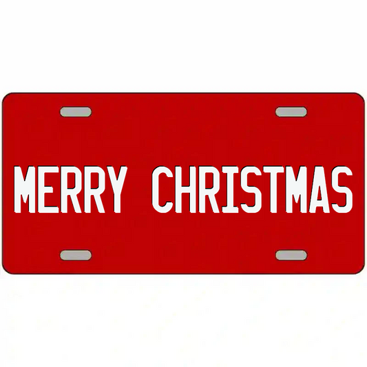 Merry Christmas White on Red Metal Sign
