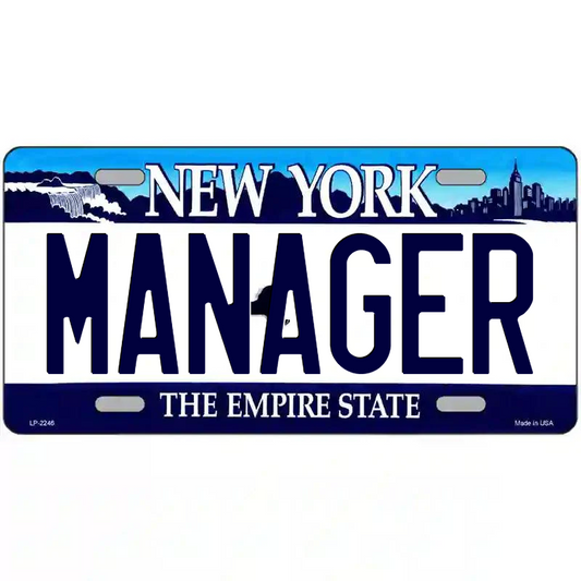 Manager New York Blue Metal Sign