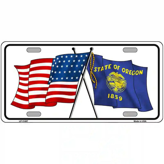 Oregon Crossed US Flag metal sign