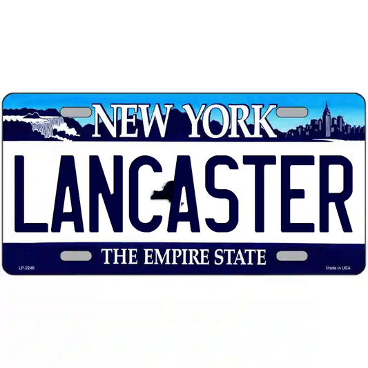 Lancaster New York Blue Metal Sign