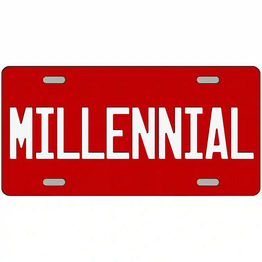 Millennial White on Red Metal Sign