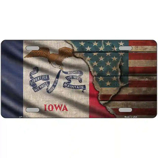 Iowa American Flags Vintage Look Metal Sign