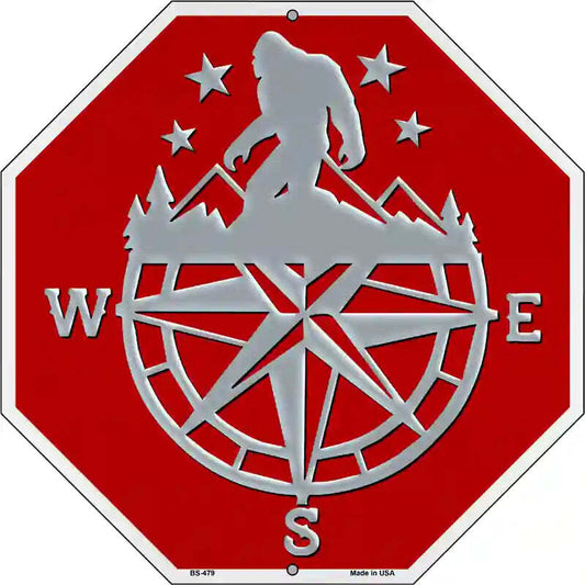 Bigfoot Compass 12" Octagon Metal Sign